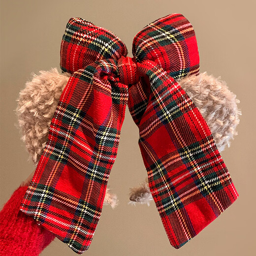 Beautifully made Christmas bow, red bear ears, plush headband, female amusement park photo, face wash, makeup, headband, cute bear headband, 1 piece