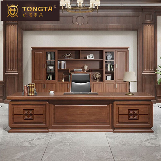 TONGTA Light luxury boss desk office desk solid wood new Chinese style high-end office desk and chair combination bookcase executive desk high-end boss office furniture 3.6m file cabinet 3600*420*2150