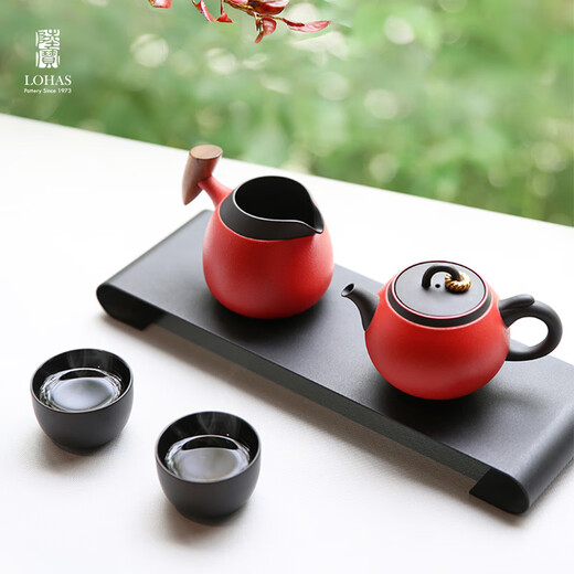Lu Bao high-end complete set of Kung Fu tea set for home office ceramic teapot teacup set gift box Jinxihuan tea set single lid - red