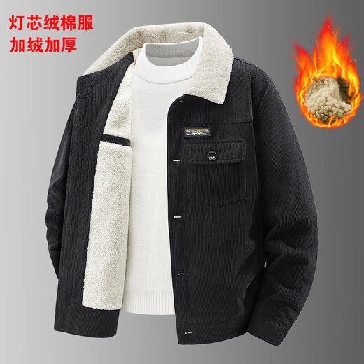 Corduroy cotton men's winter coat men's cotton coat cotton jacket plus velvet thickened top khaki 3XL 170-185Jin Jin is equal to 0.5 kg