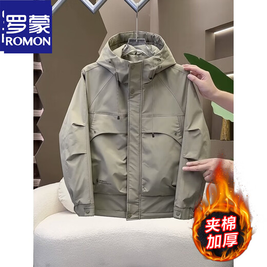 ROMON autumn and winter new men's assault quilted jacket 2025 thickened windproof workwear hooded two-cotton jacket black thick quilted XL recommended weight 135-150Jin Jin equals 0.5 kg
