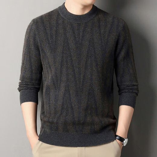 Deer King Optim cashmere sweater men's sweater 2025 winter new thickened warm sweater 100 pure cashmere middle-aged base layer dark green M 165 recommended weight 100-120Jin Jin equals 0.5 kg