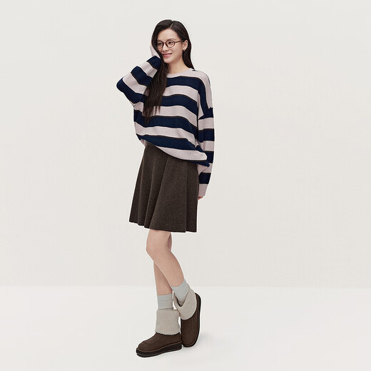 OCHIRLY wool high-waisted woolen skirt short skirt a-line texture 2025 autumn new commuting brown M