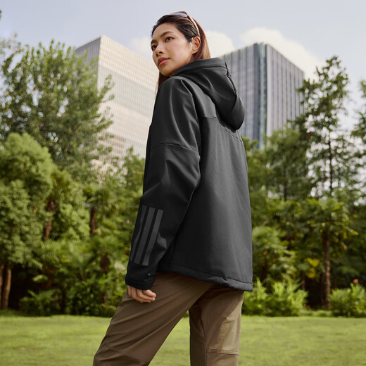 Adidas waterproof, windproof and warm casual velvet hooded jacket for men and women in autumn and winter Adidas light sports black L