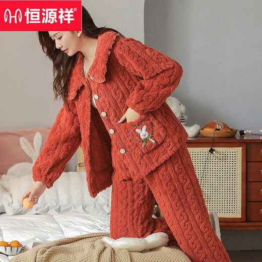 Hengyuanxiang pajamas for women in winter coral velvet Korean version of student warmth plus velvet thickened ladies autumn and winter two-piece set home clothing B683# deep purple rabbit M [recommended 80-100Jin [Jin equals 0.5 kg] can be worn]