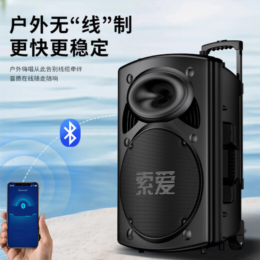 索爱（soaiy）15吋广场舞音响大功率便携式户外重低音蓝牙k歌大音量移动拉杆音箱室外演出设备双话筒A90