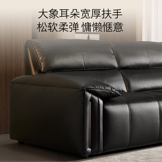 
Gujia Home Italian High Backrest Piano Key Leather Sofa Feather Filled Metal Handrail Large Sitting Deep Living Room Concerto 1381 [Knight Black] Three-person 2.77m