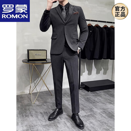 ROMON Groom's Suit Men's Business Professional Formal Wedding Dress Casual British Style Slim Suit Jacket Medium Gray Two-Button 3-piece Suit + Vest + Pants L 110-122 Jin Jin equals 0.5 kg Wear