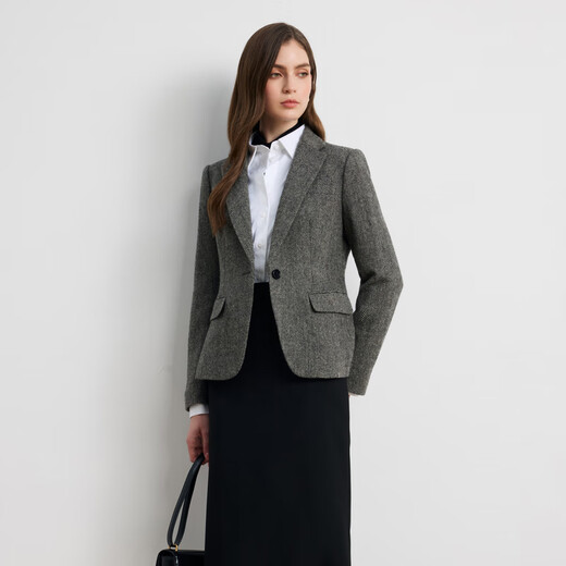 Scofield Wool 100% Women's Old Money Style Herringbone Blazer 2025 Fall New Arrival Gray L 170