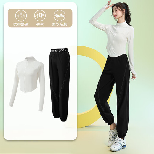 
Huigeer autumn professional running sports suit for women zipper cardigan fitness jacket long sleeve quick-drying yoga training suit soft purple two-piece set (black pants) M