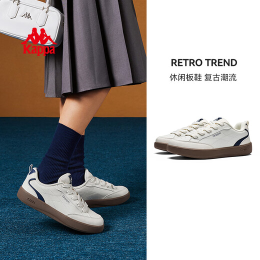 Kappa -Frauenschuhe, Low Top Board -Schuhe, weiche Sohle von Frauen 2025 Herbst Neue, vielseitige weiße Schuhe lässige dicke Sohle für Frauen, Winter weiß/dunkelblau, Single -Layer 38 (235 mm)