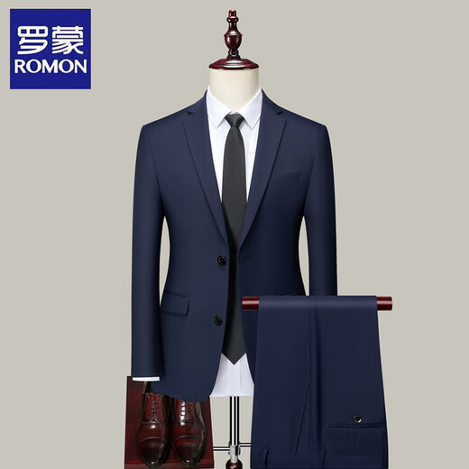 ROMON Suit Men's Slim Professional Formal Wear Business Groomsmen's Wear Groom's Wedding Dress Black XL