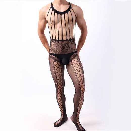 Male and female role-playing suspenders and stockings, sexy and tempting thong open crotch black silk stockings, 3 pieces randomly sent (please contact customer service to specify) men's sexy underwear and stockings