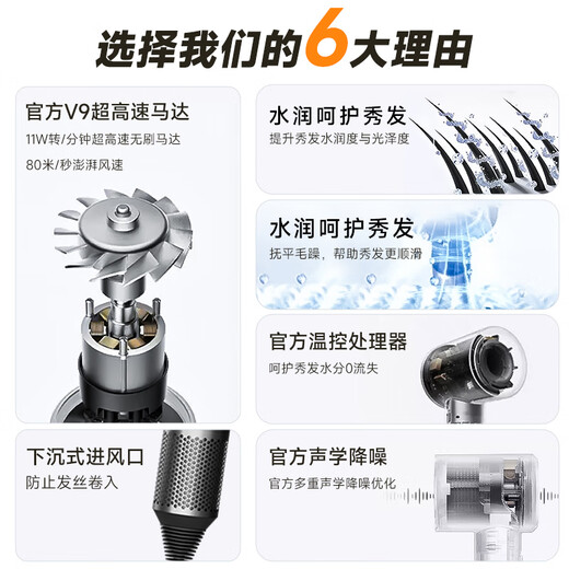 Laifen magic wind series high-speed hair dryer household leafless soft sound moisturizing high-power constant temperature hair care does not hurt the hair hair dryer barber shop strong wind high-speed blowing portable hair dryer top version high-end gray | hydration care-constant temperature hair care