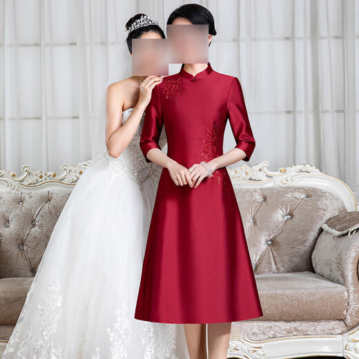 Xiaohanluxi Granny's Wedding Banquet Outfit 2025 New 50-60 Years Old Autumn and Winter Wedding Mother's Dress Female Noble Young Style Cheongsam Purple Three Quarter Sleeves M Suitable for 95 Jin Jin equals 0.5 kg -105 Jin Jin equals 0.5 kg