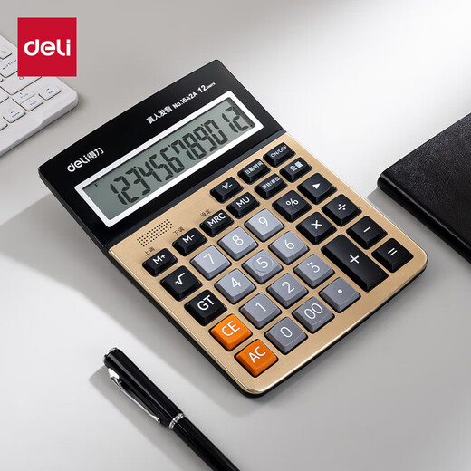 Deli 1542A large screen voice calculator (unit: unit) gold