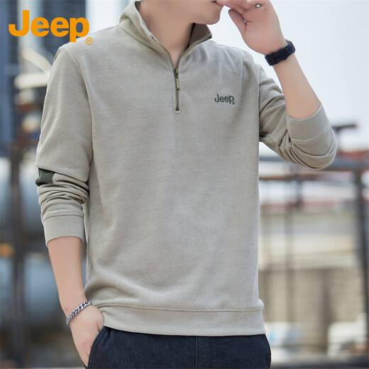 Jeep (JEEP) sweatshirt men's autumn and winter stand-up collar zipper loose long-sleeved T-shirt men's casual sportswear men's clothing apricot XL