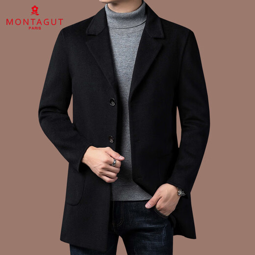 MONTAGUT Double-sided Cashmere Coat Men's Medium-Length Suit Collar Casual Autumn and Winter Middle-aged Wool Woolen Windbreaker Jacket Black S 165/84A