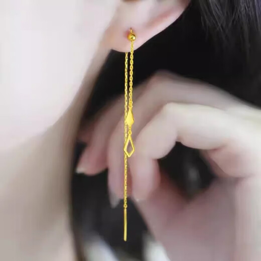 Xingu 18K gold hollow geometric long ear wire temperament gold triangle 999 tassel earrings imitation foot gold earrings for women rhombus ear wire