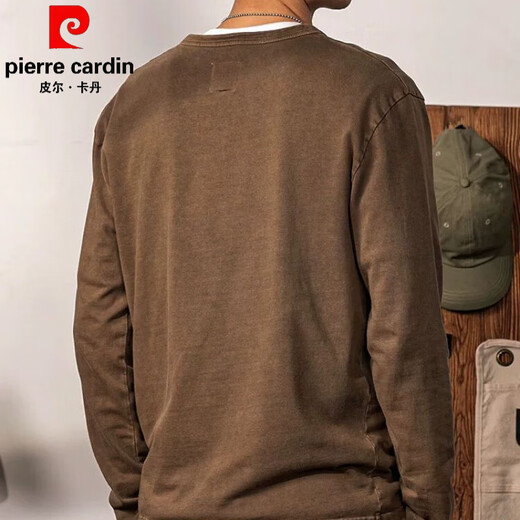 Pierre Cardin 2025 Spring and Autumn New American Retro Casual Henley Collar Long Sleeve T-Shirt Men's Versatile Simple Solid Color Bottoming Shirt Brown XL Recommended 115-145 Jin Jin equals 0.5 kg
