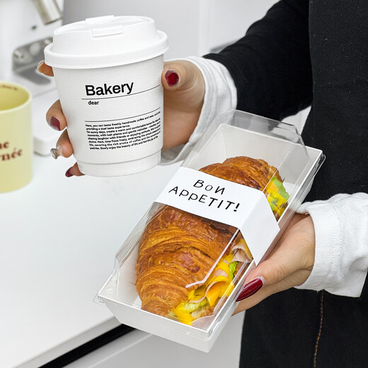 Chimi American hot dog packaging box rectangular bread croissant sandwich disposable baking packaging pancake box commercial rectangular box + transparent lid - 1000 sets