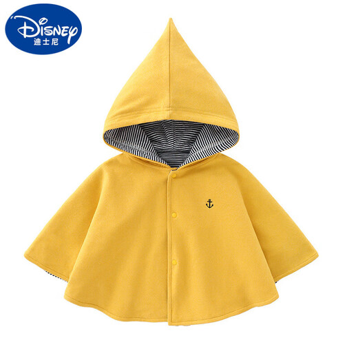 Disney baby windproof jacket for boys and girls, shawl and quilt, baby western-style cape and cloak for outdoor wind protection in spring, autumn and winter, yellow, double layer plus velvet, autumn and winter style, reference 15 degrees below 100 size, length of about 37cm, reference 0-18 months, large size recommended
