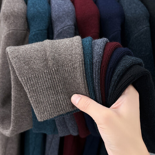 JOW heavyweight 590g 100% sheep wool classic V-neck thickened pure wool sweater men's business casual warm sweater