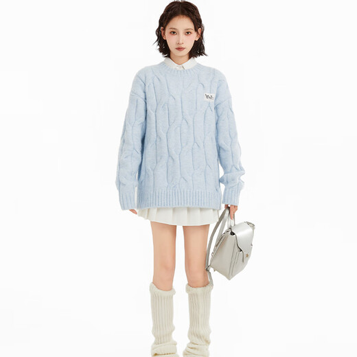 Yi Shangmei blue sweater women's autumn and winter 2025 new lazy style sweater casual outer wear thickened loose round neck top