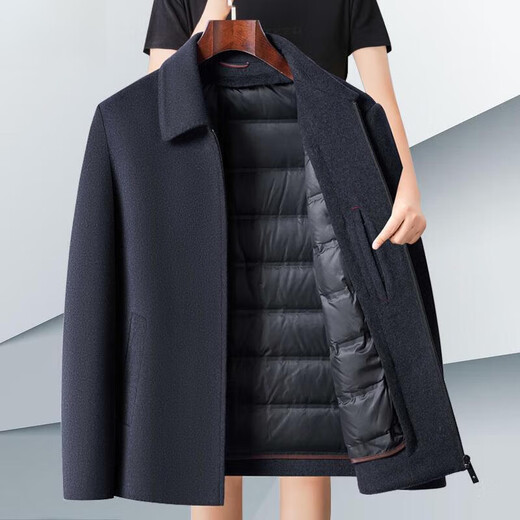 恒源祥高端羊绒夹克男秋冬季商务翻领羊毛大衣短款休闲毛呢外套男 黑色 XXS 175码建议125-135斤