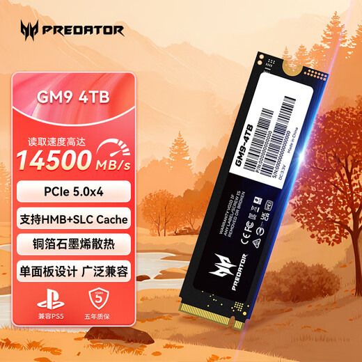 宏碁掠夺者（PREDATOR）4TB SSD固态硬盘 M.2接口(NVMe协议) GM9系列 NVMe PCIe 5.0读速14500MB/s AI电脑存储配件