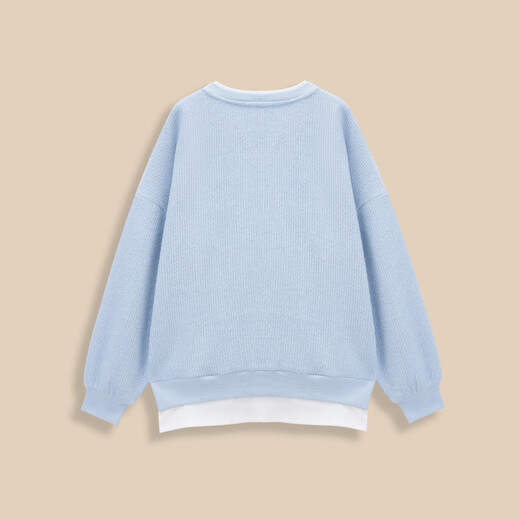 IEF/Aiyifu 2025 Autumn and Winter New Korean Style Fashion Simple Casual Style Loose Versatile Splicing Design Sweater Light Blue One Size