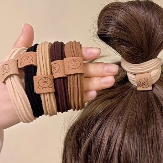 Fashionable cute little bear headband high elastic rubber band women's hair tie new style hair tie durable ball headband leather case mixed color 5 pieces