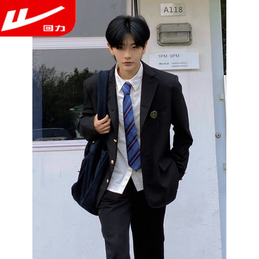 Pull back college style suit men's suit dk uniform autumn Japanese retro jk student class uniform loose and handsome suit black suit + white long-sleeved shirt S