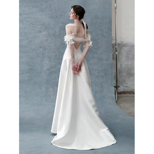 Vestido de boda de una sola línea de primera línea Lism International 2025 Nicho Nicho Satinado Satinado Vestido de vestidos de la mañana afuera de White L