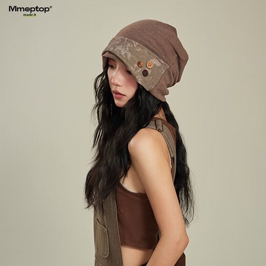 MMOPTOP Sombrero de pila de botones de arte japonés estilo retro baldío sombrero baotou teñido anudado para mujeres con una cara pequeña y un sombrero de lana de estilo frío