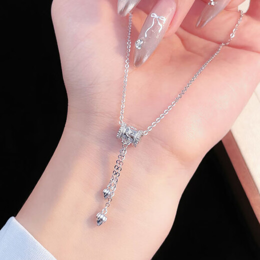 Lao Fengxiang platinum six-character mantra tube bead necklace platinum set chain platinum jewelry white gold about 7g
