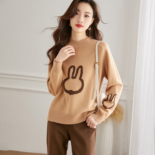 Shexi (Srcr) wool sweater women's fashion printed bottoming sweater spring and autumn 100% wool sweater thick