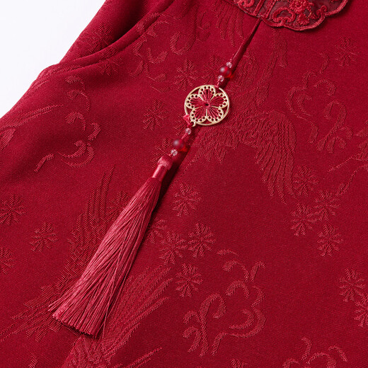 Paste Xi's mother-in-law Chinese style retro plus velvet thickened festive banquet dress wedding festive dress red 3XL