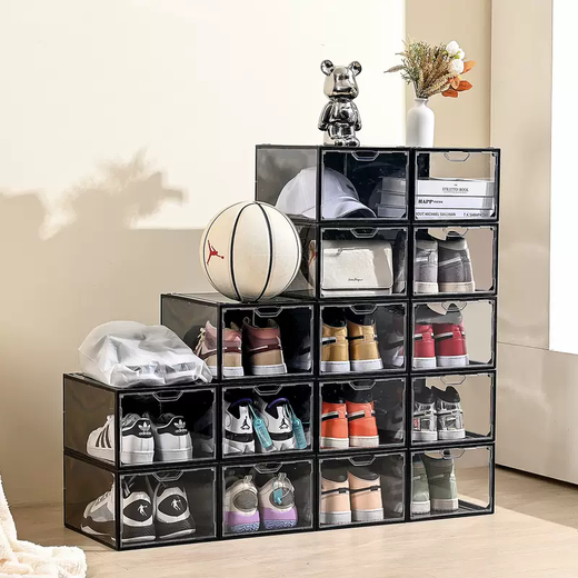 Yusenyi thickened fully hard transparent magnetic shoe box AJ shoe storage box AJ sneaker dust-proof display cabinet household plastic shoe wall 1 piece in black and see-through in the front, large size can be placed in high tops 1 piece in black and see-through in front, large size can be placed in high tops