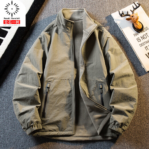 Kuraishi Kazuki thickened fleece reversible jacket men's autumn and winter warm thickened polar fleece casual stand collar jacket camel reversible 2XL recommended 146-160Jin Jin equals 0.5 kg