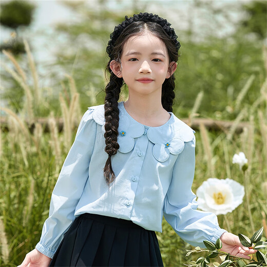 Xiaoyinman Girls Flower Doll Collar White Shirt 2025 Spring and Autumn Children's Fashionable Long-Sleeved Shirt College Trend