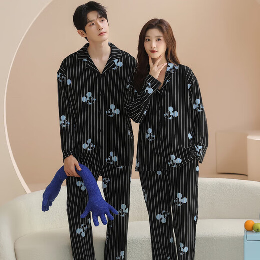Yimanan pure cotton couple pajamas men's spring and autumn lapel cardigan cartoon cute can be worn outside loose casual women's home clothes K6K868 2XL men's style