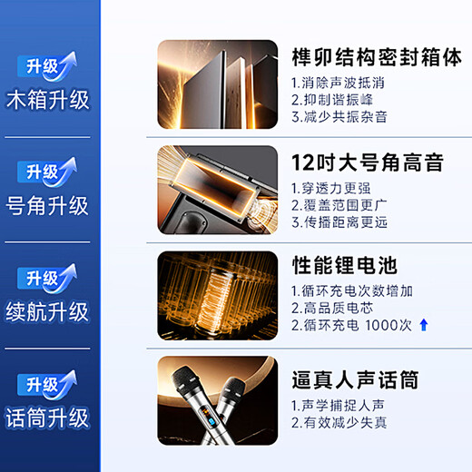 Xianke Outdoor Square Dance Trolley Portable Speaker Super Large Volume High Power Mobile Bluetooth Conference Speaker K-Song 12-inch Subwoofer Speech with Microphone SA-122 X