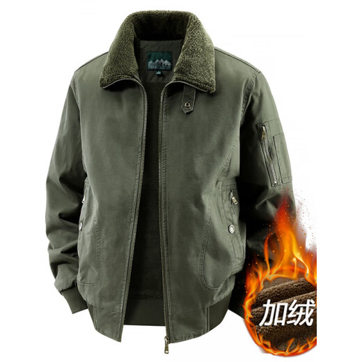 FOSEKI international luxury high-end brand, middle-aged men's cotton-padded jackets, winter velvet thickened jackets, middle-aged and elderly men's winter cotton-padded jackets, military green 4XL 190-205Jin Jin is equal to 0.5 kg