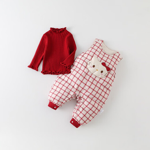G.DUCKKIDS Little Yellow Duck Children's Clothing Down Overalls Infants and Toddlers Pants Baby Girl Winter Clothes Warm and Cold Plaid Jumpsuit Red 90 Size Recommendation 1~2 Years Old cm