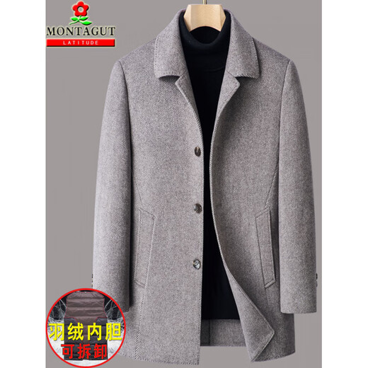 Montagut's new double-sided cashmere woolen coat for men, medium-length woolen loose casual coat for winter, M07 style, khaki, bright buckle, removable inner liner L 175/50