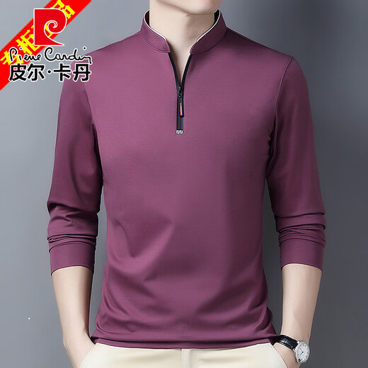 
Pierre cardin pure cotton long-sleeved T-shirt men's casual T-shirt top 2025 spring and autumn new middle-aged men's stand-up collar base shirt long-sleeved 6623 Baolan thin model M 165 suggestion 120 Jin [Jin equals 0.5 kg]