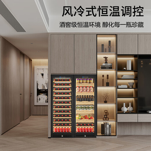 Chaocheng seamless fully embedded 1.45m high + double door air-cooled compressor red wine cabinet constant temperature wine cellar home ice bar tea cabinet fruit with lock embedded wooden full + 1.45m high 180L