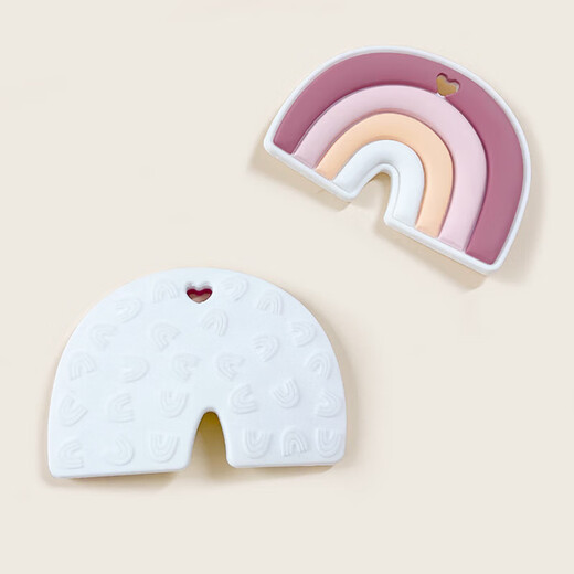 Rainbow chewable baby anti-biting hand food-grade children's oral molar stick can be boiled silicone teether pink 1 piece
