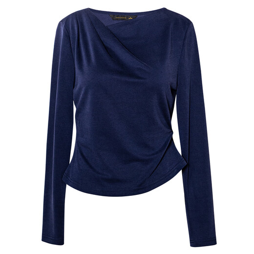 ROEYSHOUSE Luo Yi Slim Knitted Shirt Women's 2025 Autumn New Fashion Slant Collar Top 12581 Royal Blue M